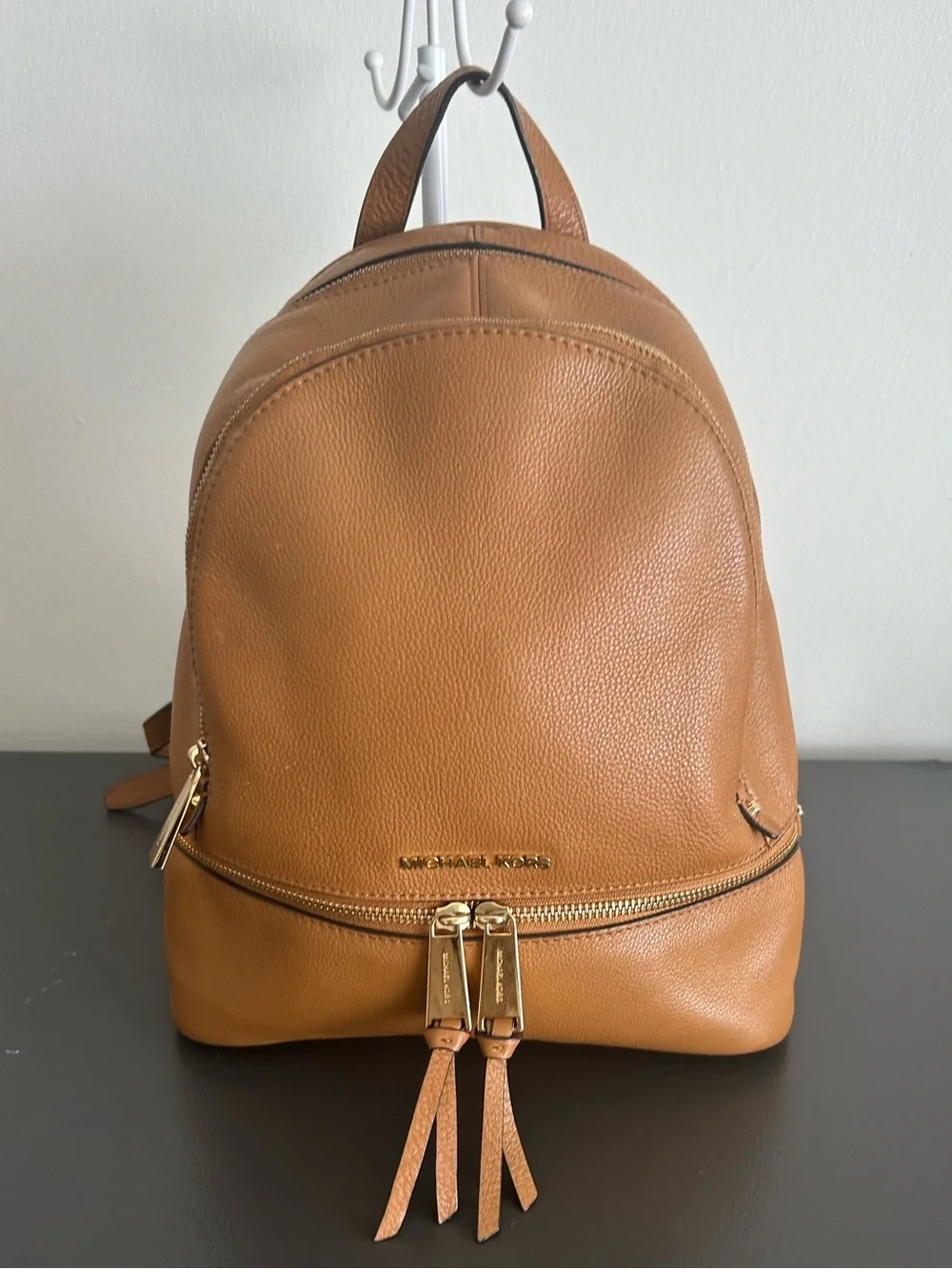 Michael Kors Brown Pebbled Leather Backpack Gold Hardware Bookbag